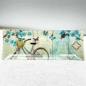 NWOT Rectangular Platter, "Paris Tour" Image-Artist Janelle Penner, Glass, 16” L